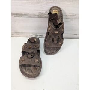 Earth Spirit Sandals Womens Size 7.5‎ Brown Leather Beaded Comfort Slip On Shoes